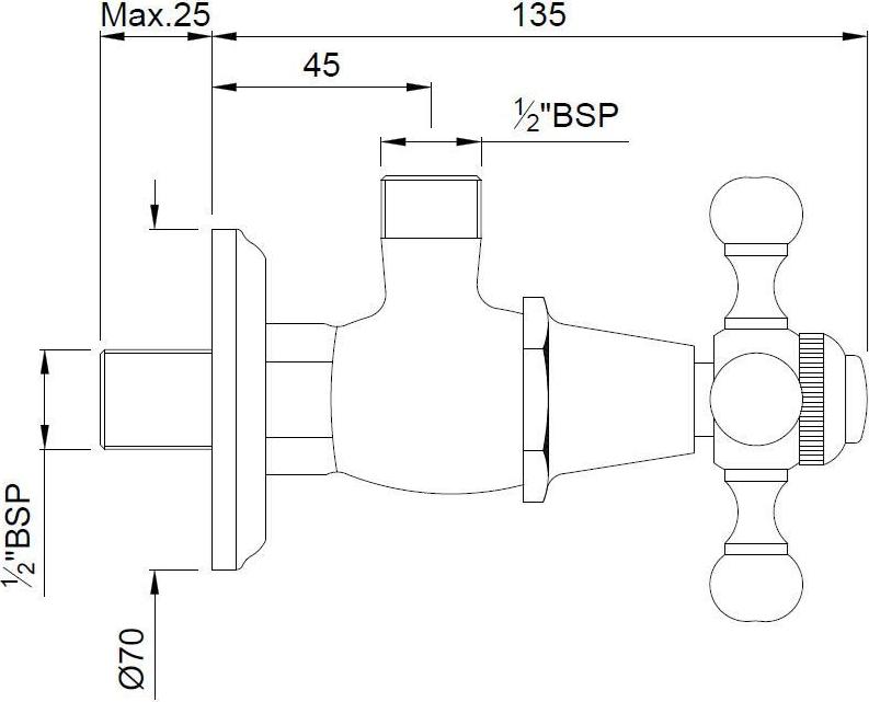 Угловой вентиль QUEEN’S QQT-CHR-7053 с фланцем