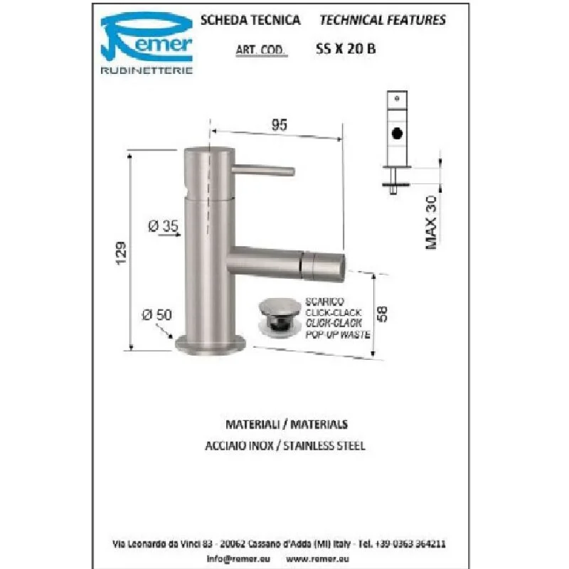 Смеситель для биде Remer X Style Inox SSX20B серый