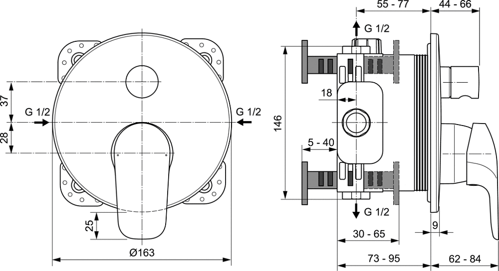 Смеситель Ideal Standard Ceraflex A6725AA для ванны, с душем, хром