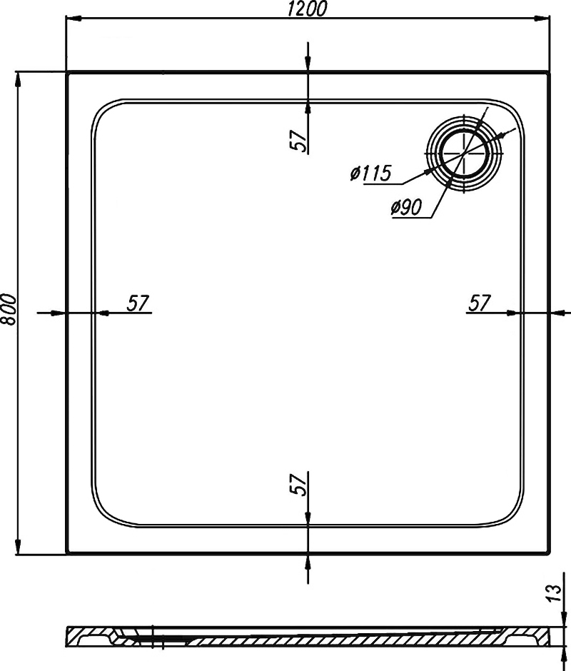 Поддон для душа Sturm Burg 120x80x13