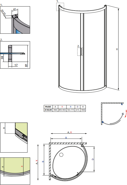 Душевой уголок 90х90 см Radaway Premium Plus B 30473-01-05N стекло графитовое