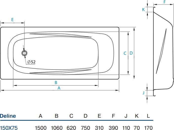 Стальная ванна Koller Pool Deline 150x75 см