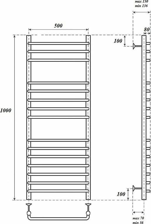 Полотенцесушитель электрический Point PN09150SE П15 500x1000 левый/правый, хром