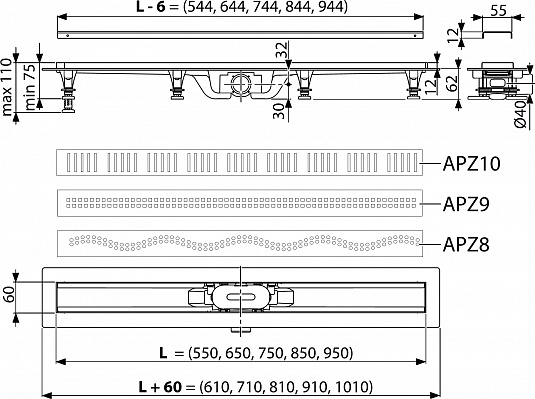 Душевой лоток AlcaPlast APZ106-750 без решетки