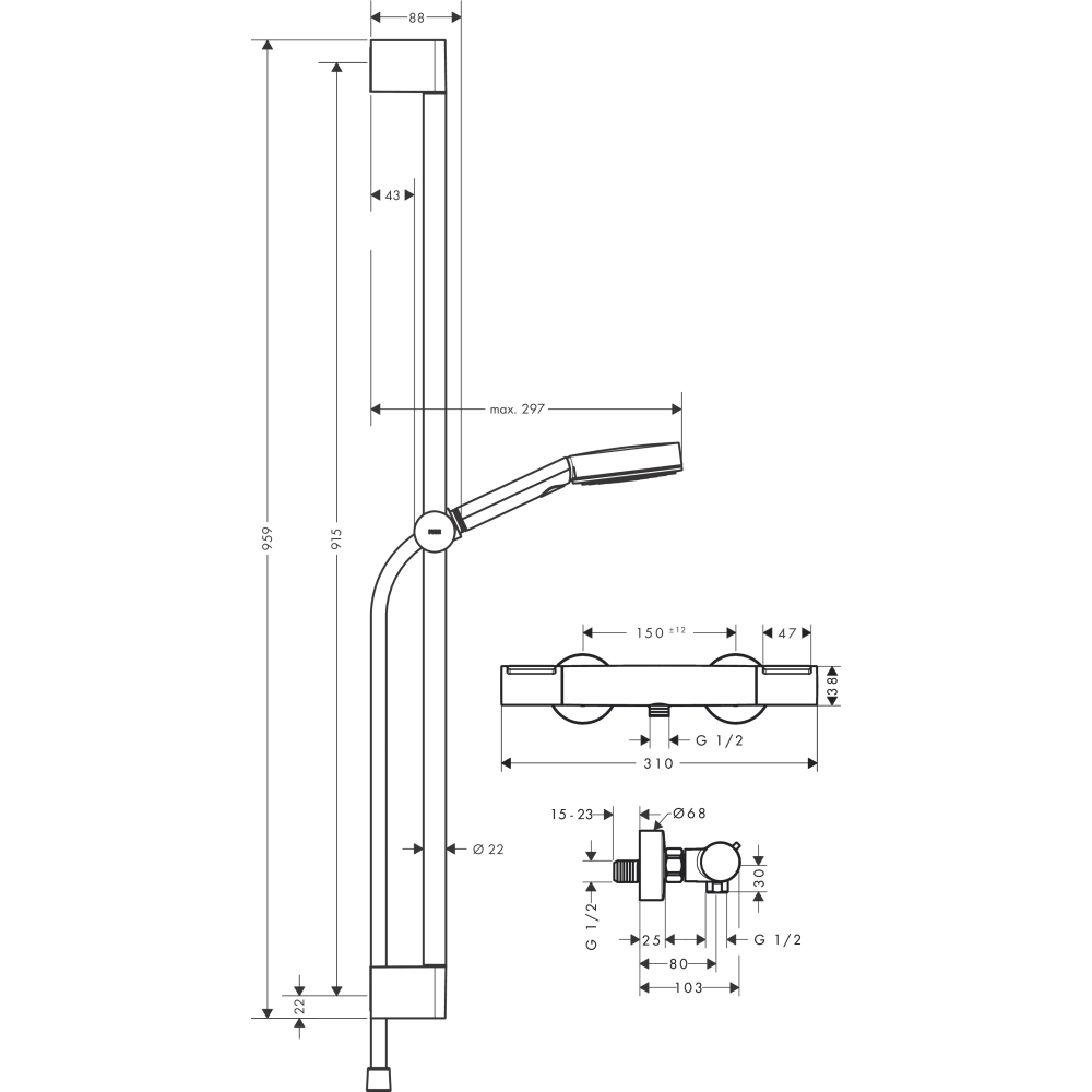 Душевой комплект Hansgrohe Ecostat 24271000 хром