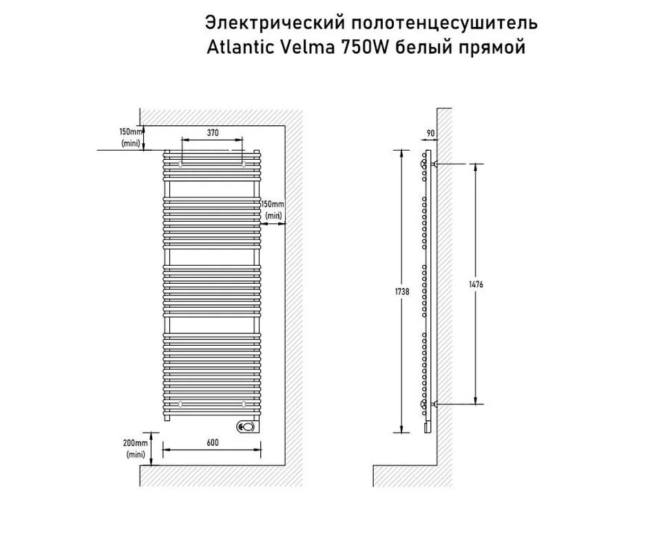 Полотенцесушитель электрический Atlantic Velma 100022 белый