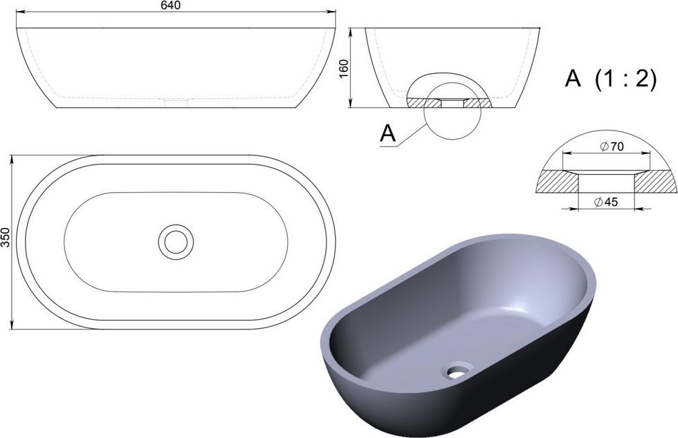 Раковина Holbi Mercury SD 64 см 1.02.009.11.2, белый/цветной матовый