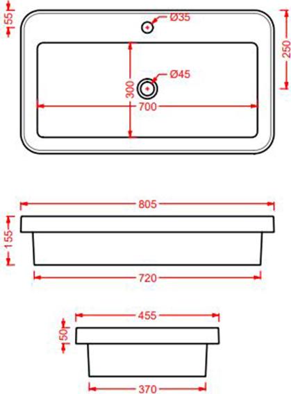 Раковина встраиваемая 80 см ArtCeram Fuori Scala TFL035 17 00 *1, черный матовый