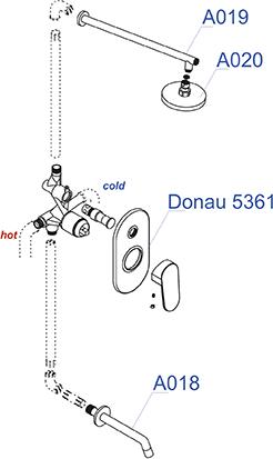 Встраиваемый комплект для душа WasserKRAFT Donau А13020, хром