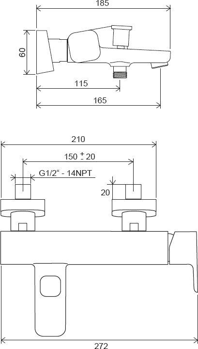 Смеситель для ванны и душа Ravak 10° Free -TD F 022.00 /150 X070131, хром