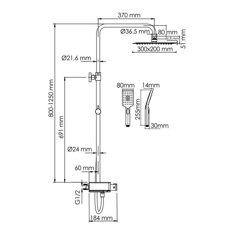 Душевая система WasserKRAFT серия A A113.069.126.CH Thermo хром