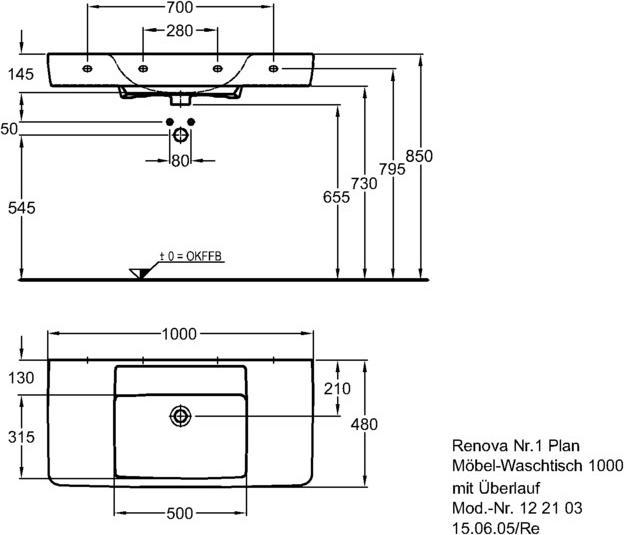 Раковина 100 см Geberit (Keramag) Renova Nr. 1 Plan 122103000, белый