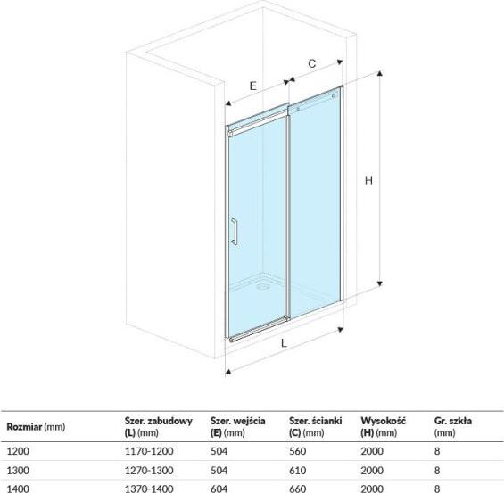 Душевая дверь Excellent Rols 130x200см KAEX.2612.1300.LP стекло прозрачное/хром