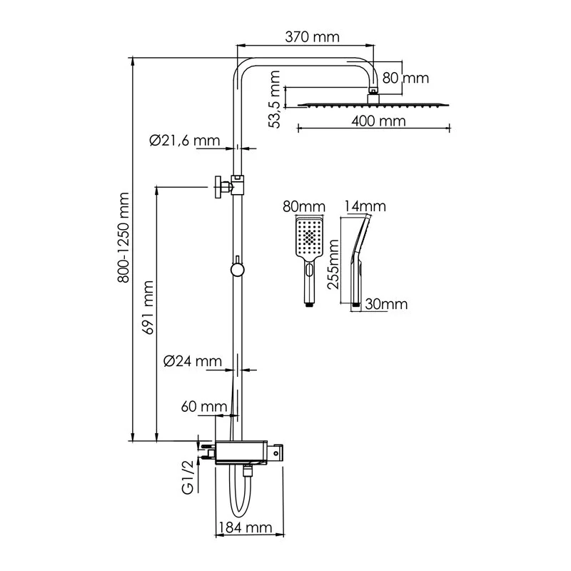 Душевая система WasserKRAFT серия A A113.119.126.CH Thermo хром