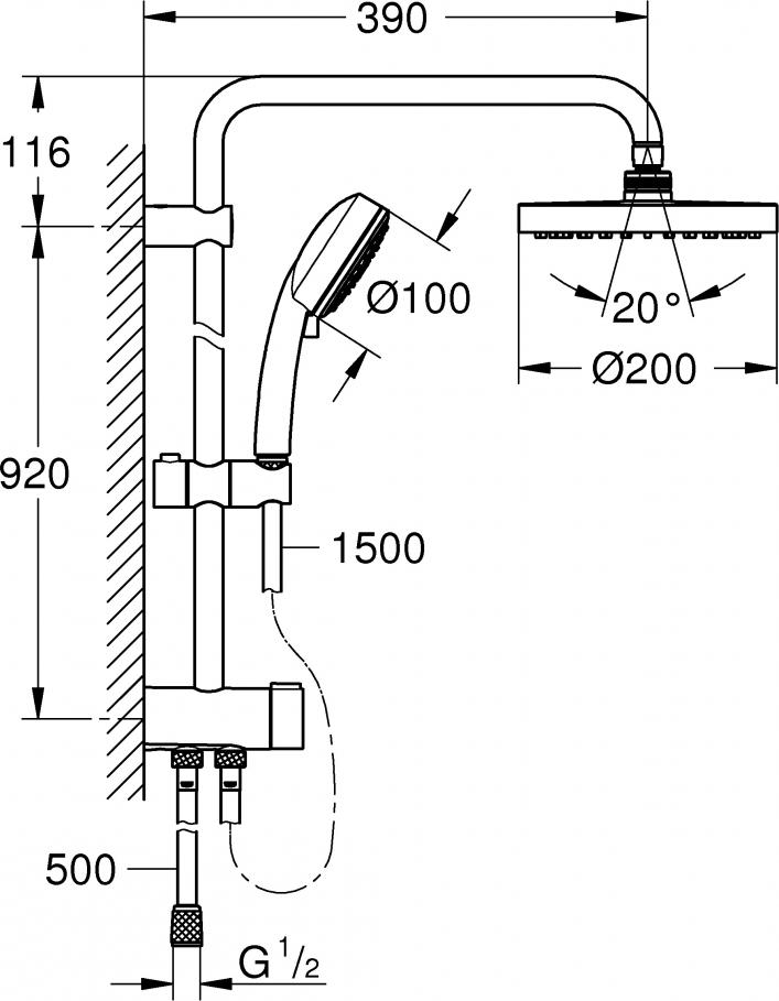 Душевая система GROHE New Tempesta Cosmopolitan 200 26453001