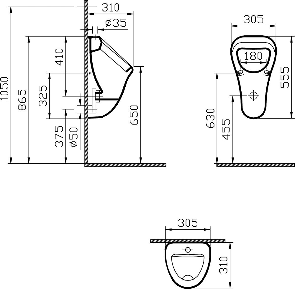 Писсуар VitrA Arkitekt 6202B003-0198 подвесной с внешним подводом воды