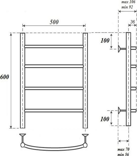 Полотенцесушитель электрический Point Афина PN04156BRE П4 500x600, бронза