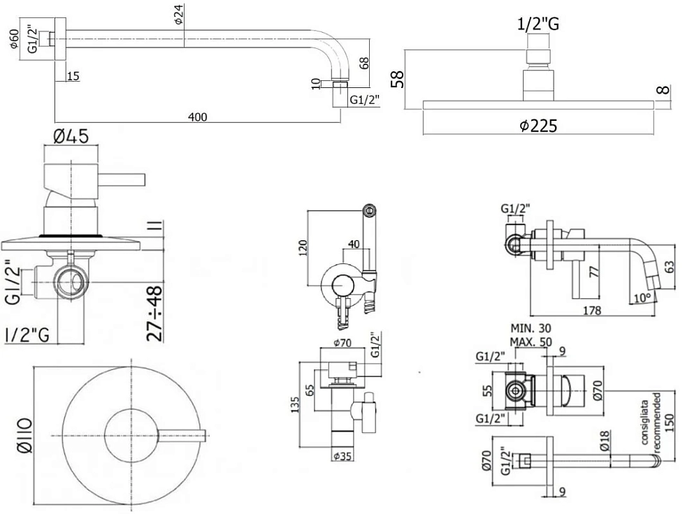 Смеситель для душа Paffoni KIT LIG KITZLIG011CR006 хром