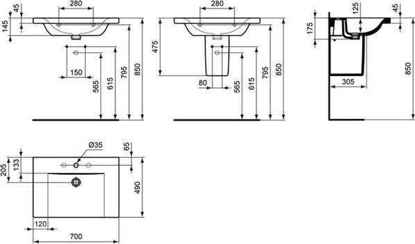 Раковина 70 см Ideal Standard Connect E812801, белый