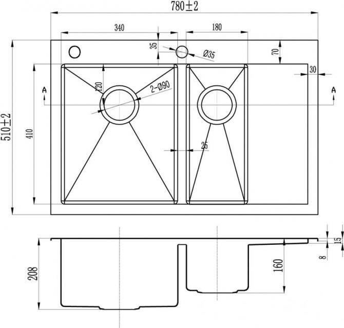 Кухонная мойка Zorg Inox RX 78х51х20,8 RX-5178-2-L