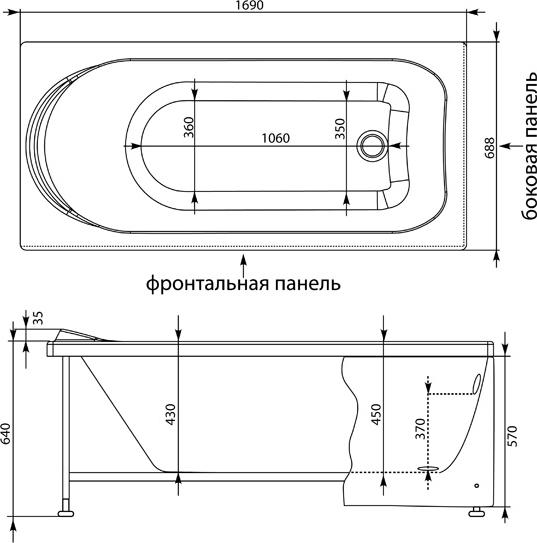 Акриловая ванна Aquanet Nord New 170x70 см 00242331