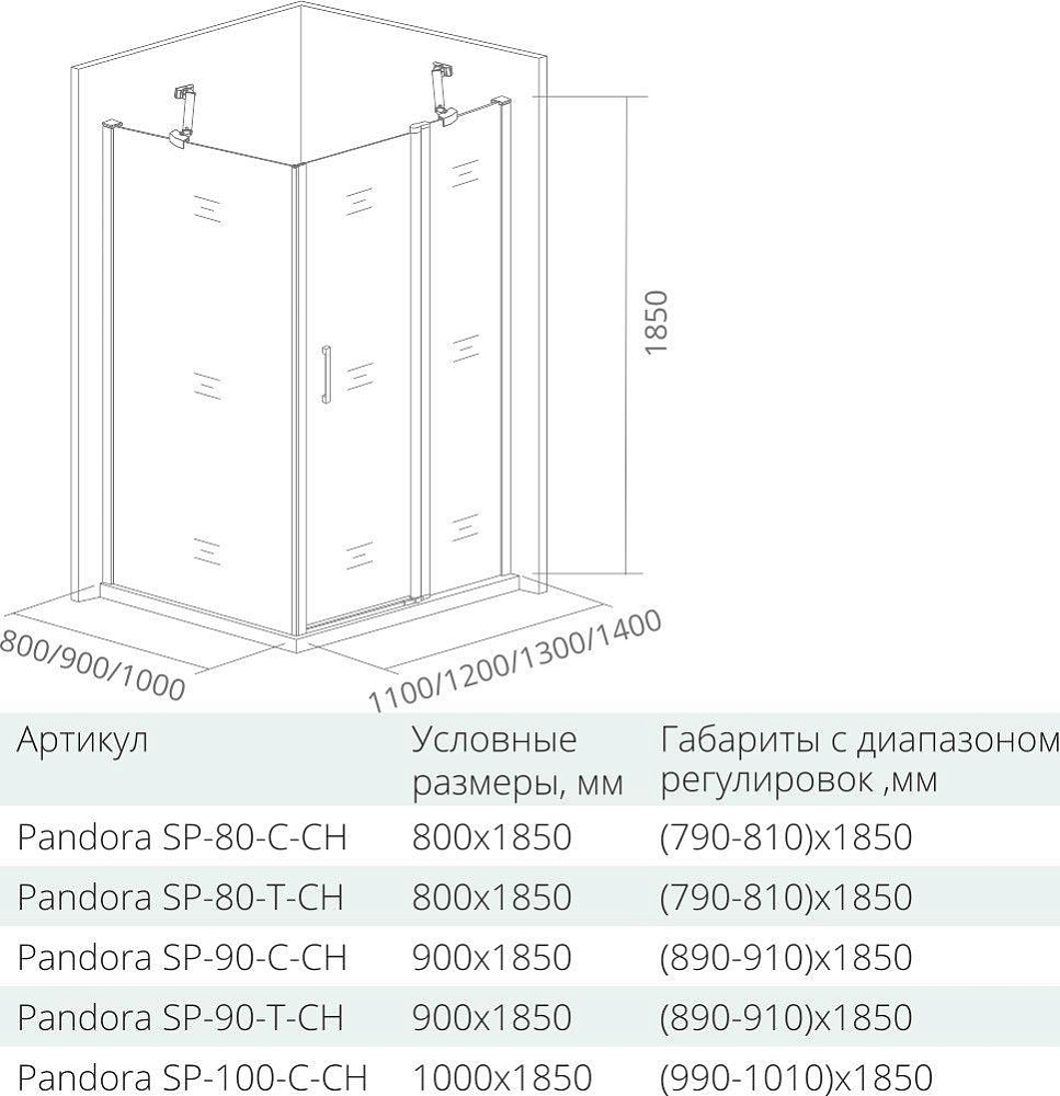 Боковая стенка Good Door Pandora SP-80-С-CH ПД00060 стекло прозрачное