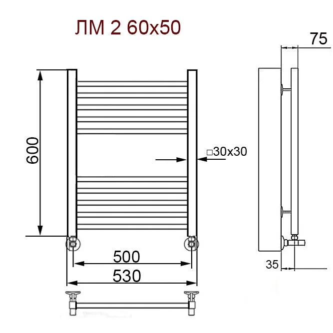 Полотенцесушитель водяной Ника Modern ЛМ 2 60/50 RAL9016 белый мат белый