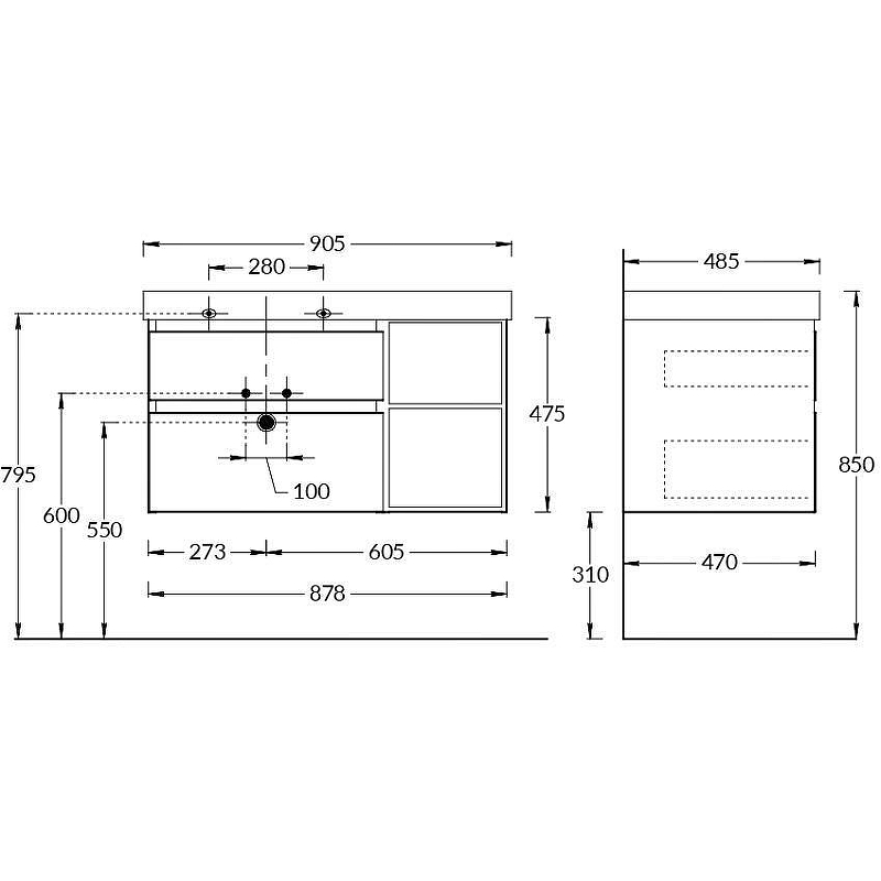 Тумба под раковину Kerama Marazzi Cubo 90 L CU.90lh\WHT подвесная Белая глянцевая Дерево