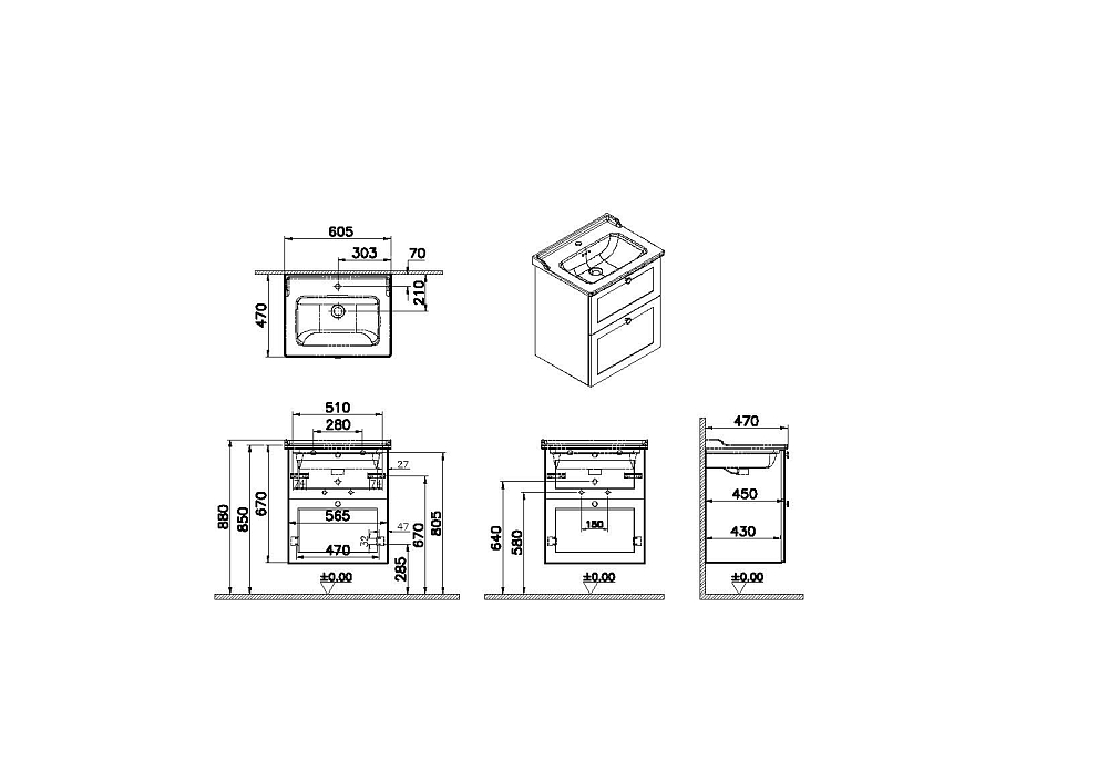 Тумба с раковиной Vitra Root Classic 60 68853 синий