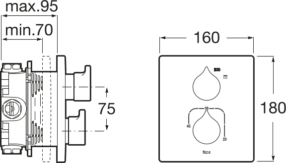 Термостат для душа Roca Insignia 5A2C3ACN0, чёрный