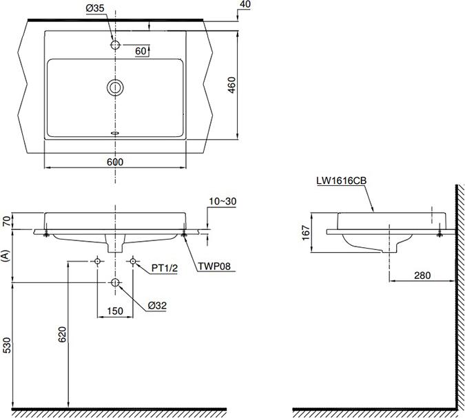 Раковина 60 см TOTO MH L1616C, белый