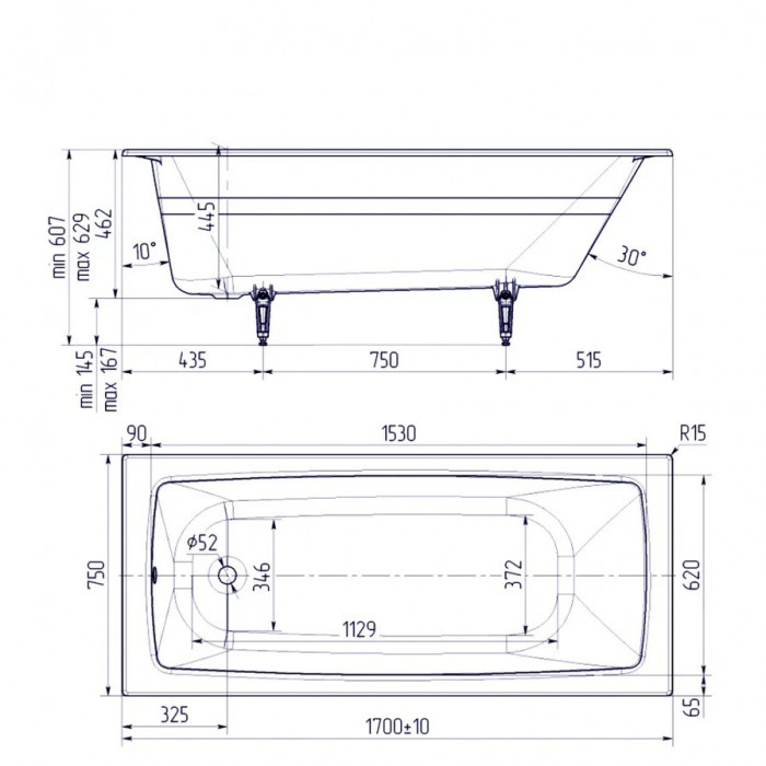 Чугунная ванна Delice Biove 170x75 DLR220509RB с ручками, белый