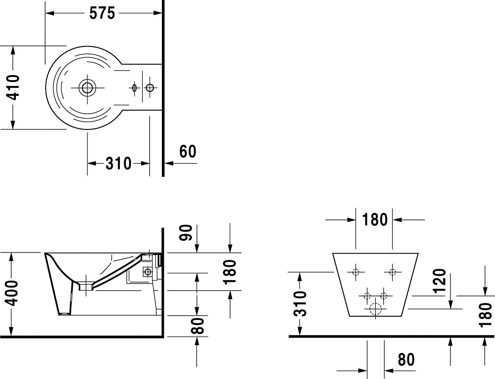 Подвесное биде Duravit Starck 1 02741500001-WG с антигрязевым покрытием