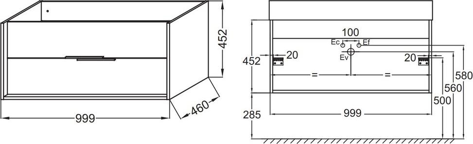 Тумба для комплекта 100 см Jacob Delafon Vivienne EB1508-N18-N18, белый блестящий