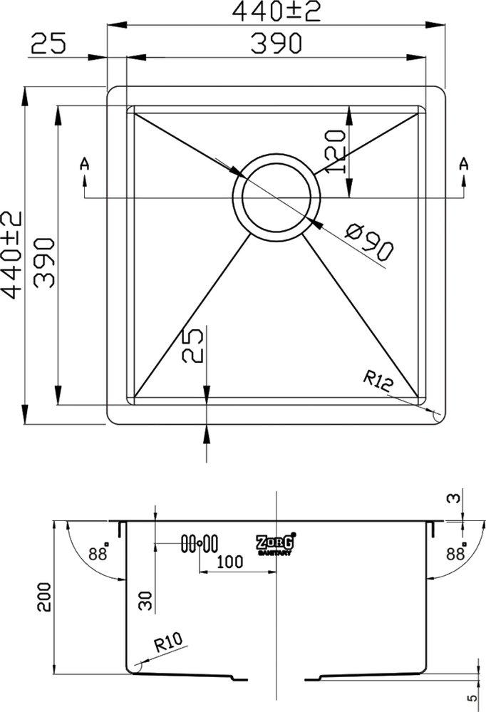 Кухонная мойка Zorg Inox PVD 4444 GRAFIT, графит