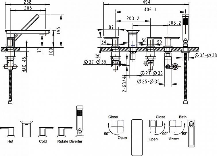 Смеситель на борт ванны Bravat Phillis F556101C, хром