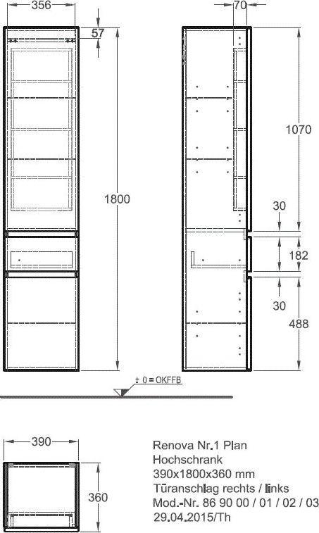 Шкаф-пенал 40 см Geberit Renova Plan 869002000, светлый вяз