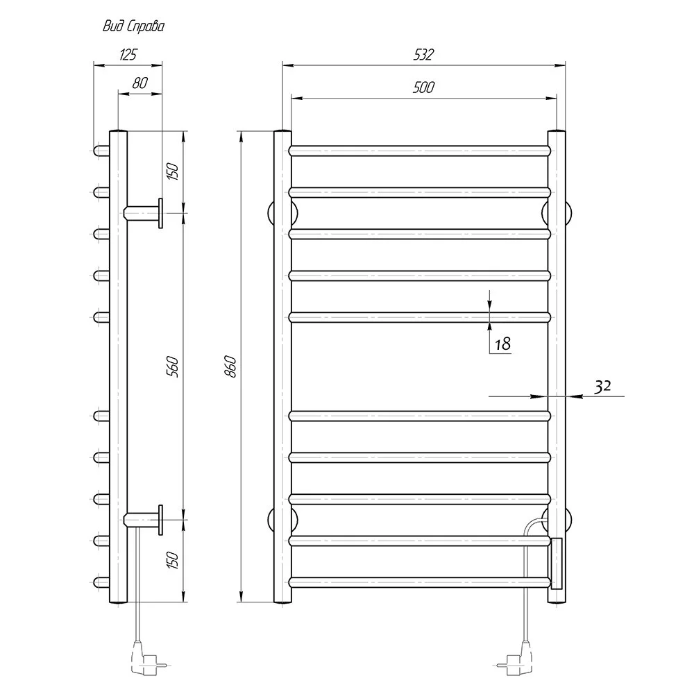 Полотенцесушитель электрический Domoterm Аврора DMT 109-10 50x86 TBOX EK R хром