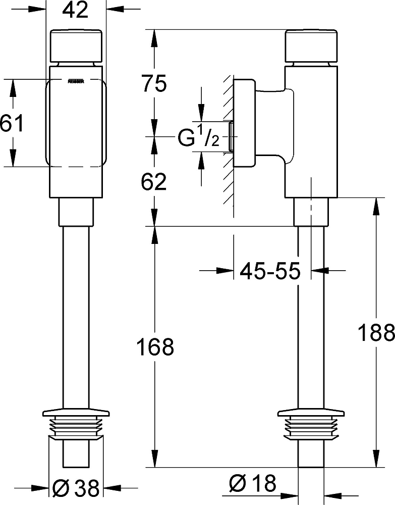 Смывное устройство для писсуара Grohe Rondo 37345000