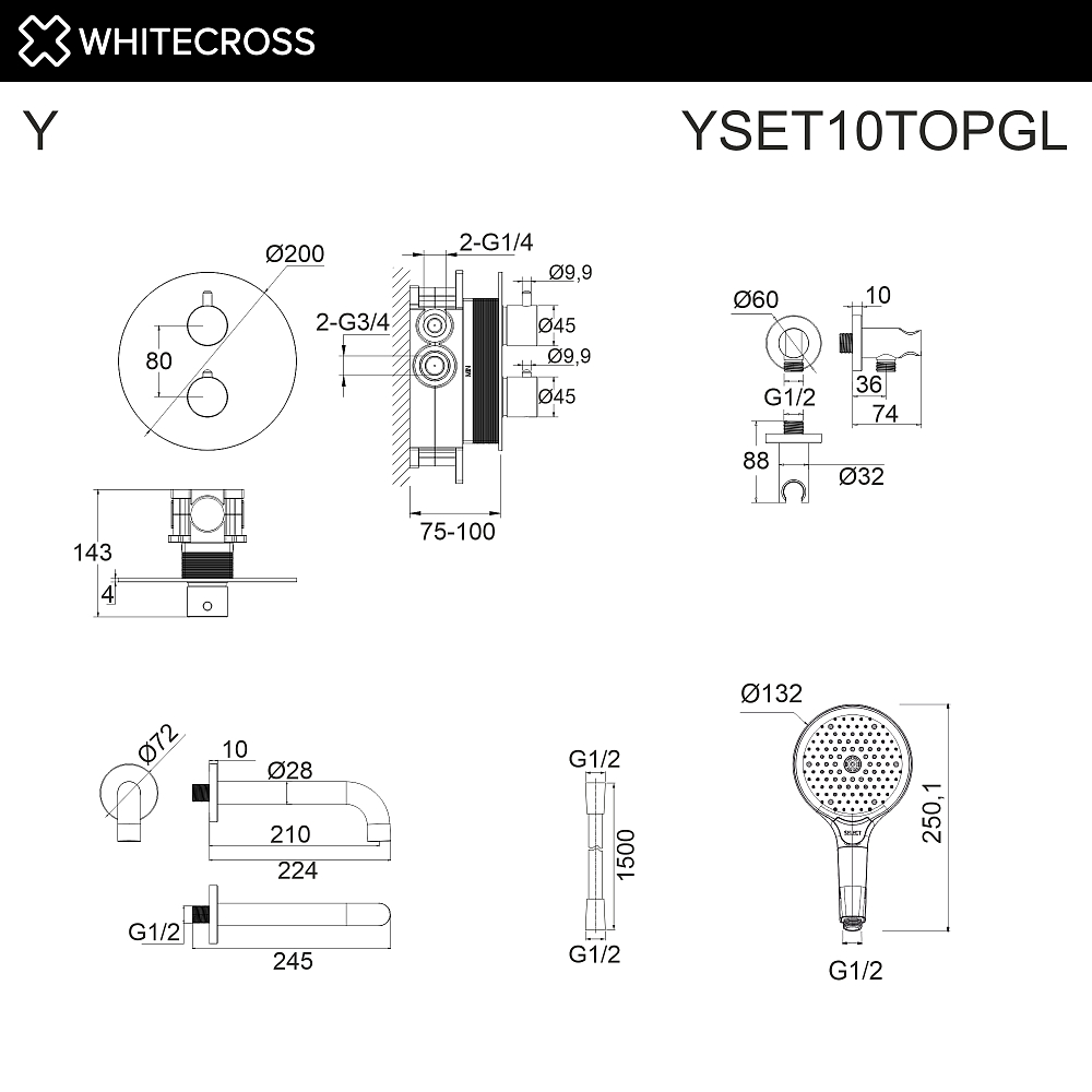 Душевая система Whitecross Y YSET10TOPGL термостат, золото