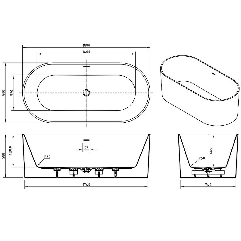 Акриловая ванна BelBagno BB705-1800-800 180x80, белый