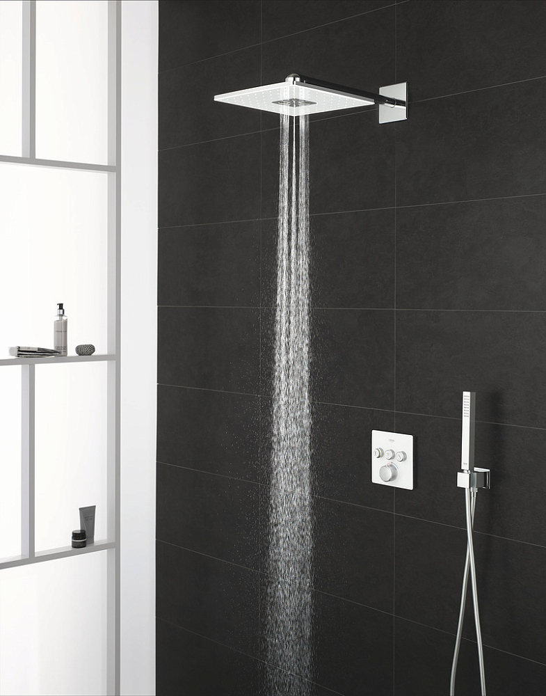 Верхний душ Grohe Rainshower SmartActive Cube 26479LS0 с кронштейном белая луна