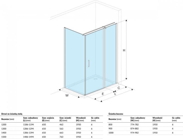 Боковая стенка Excellent Mazo 90x195см KAEX.3006.1010.9000.LP стекло прозрачное/хром