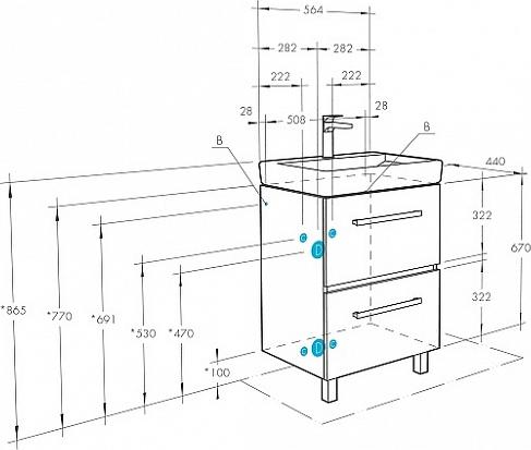 Тумба с раковиной Aquaton Ронда 60 1A2050K1RSC20, белый глянец/дуб сомерсет