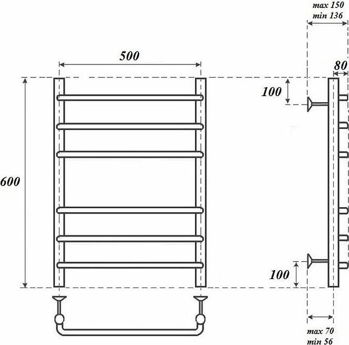 Полотенцесушитель электрический Point PN09156E П6 500x600 левый/правый, хром