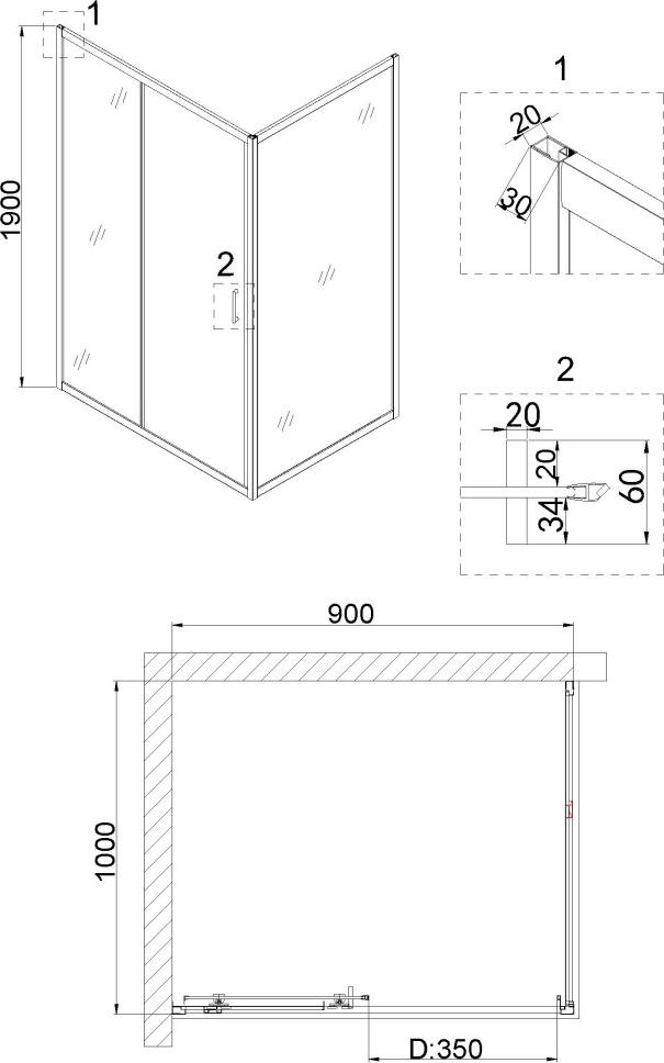 Душевой уголок Niagara Nova 90x100 NG-42-9AG-A100G, профиль золото, стекло прозрачное