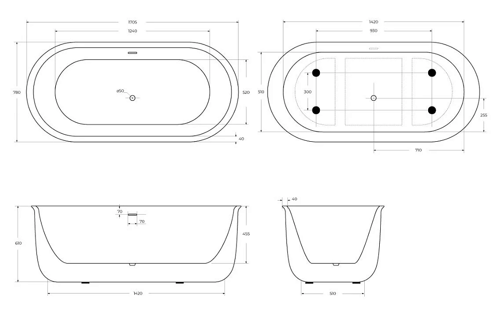 Акриловая ванна BelBagno 170х78 BB709-1700-780-W/MC коричневый