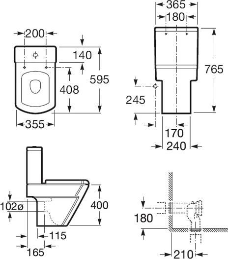 Чаша для унитаза-компакта Roca Hall 342627000 открыт сзади