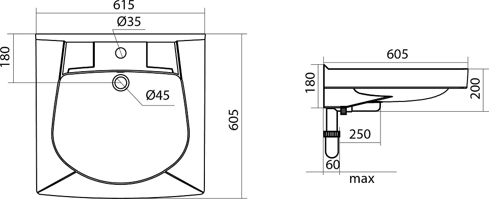 Раковина Santek Пилот 1WH301971 60 см.