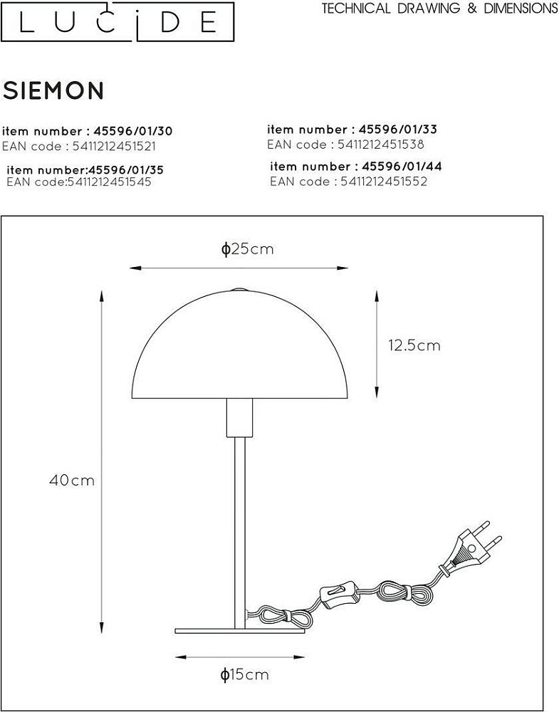 Настольная лампа Lucide Siemon 45596/01/35